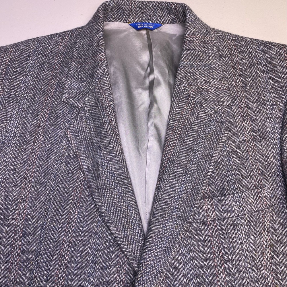 VTG Pendleton Sport Coat 42R Mens Thick Tweed Herringbone Gray Elbow Patches VGU